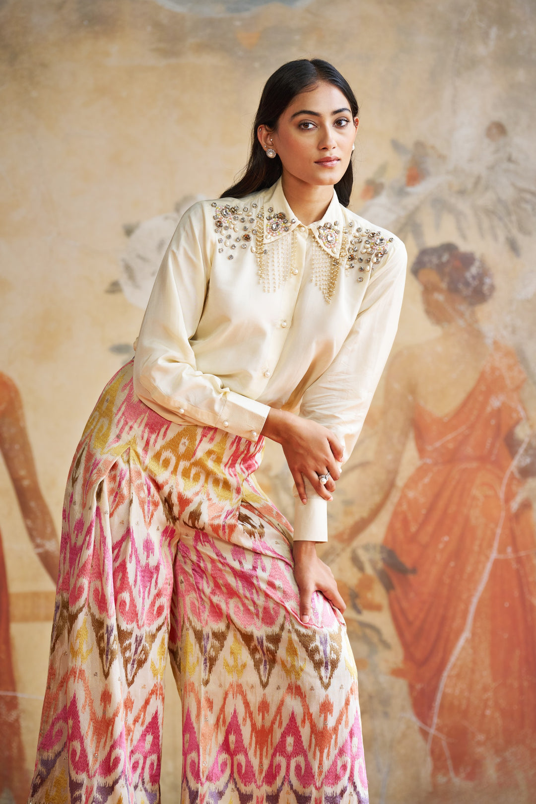 Ivory Jeweled Shirt Coord Set