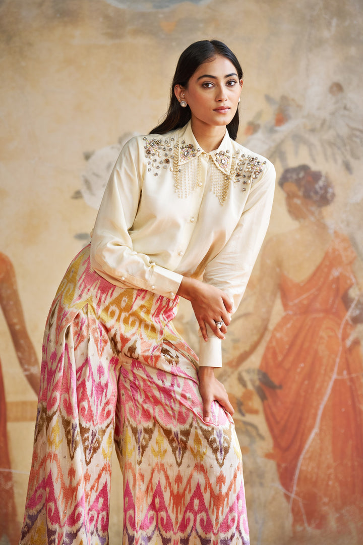 Ivory Jeweled Shirt Coord Set