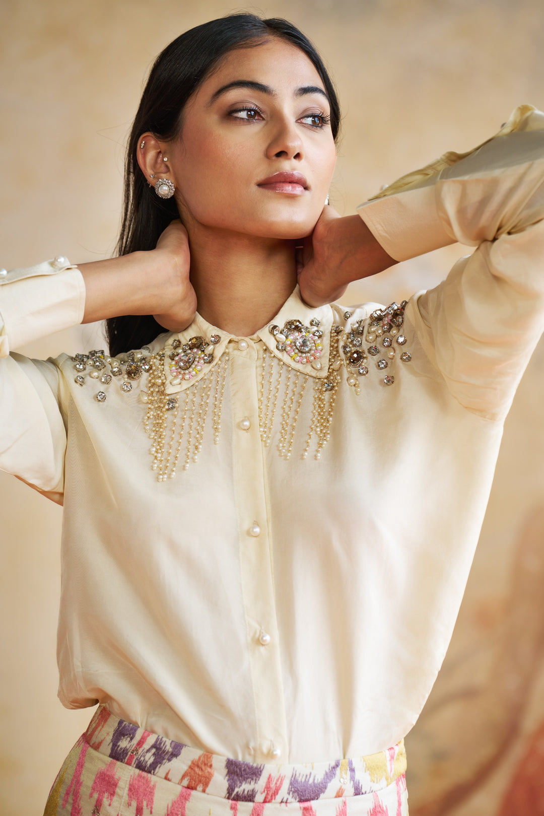 Ivory Jeweled Shirt Coord Set