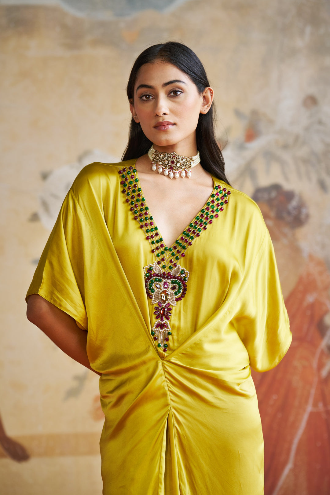 Olive Jeweled Kaftan