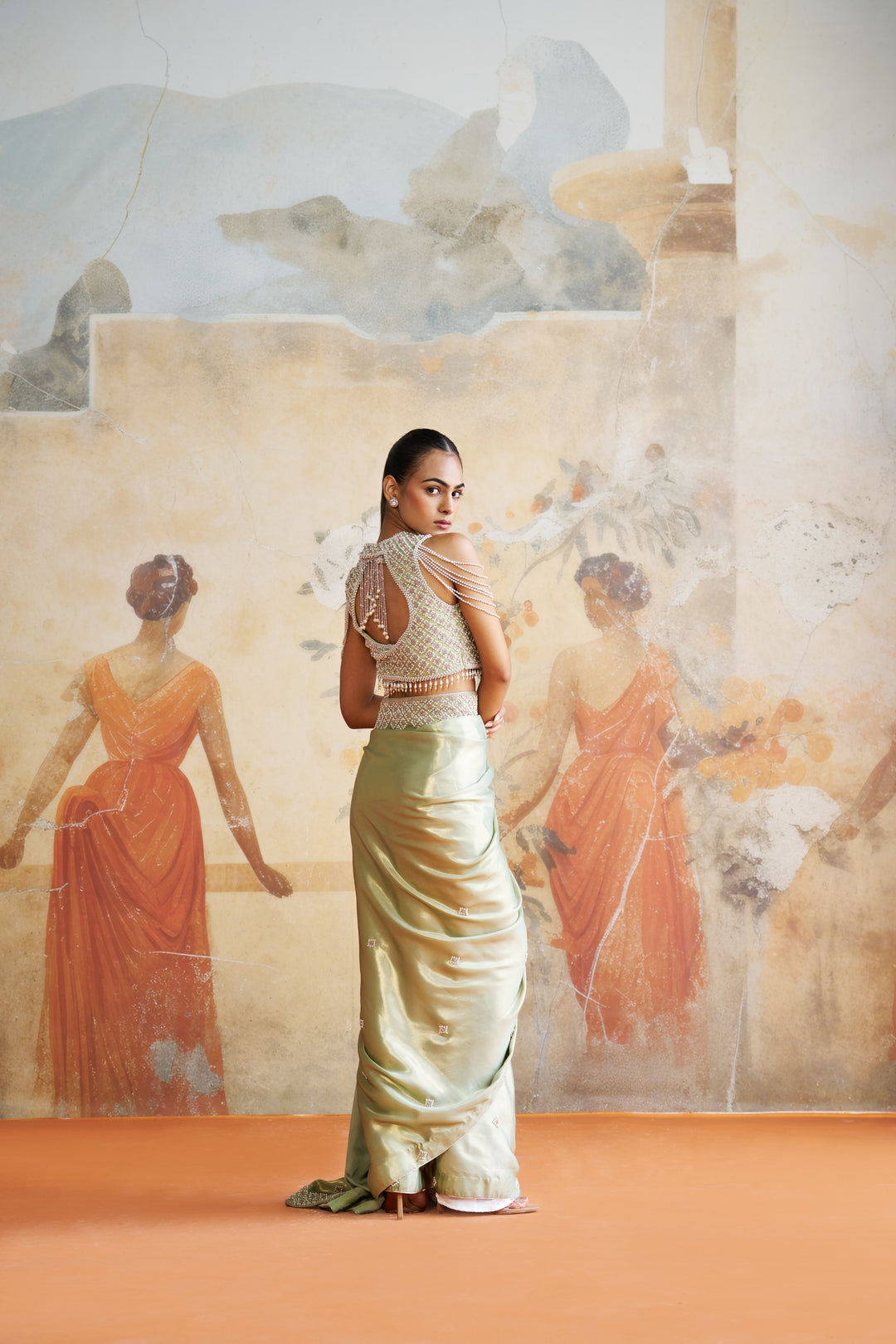 Mint Green Pearl Saree Set