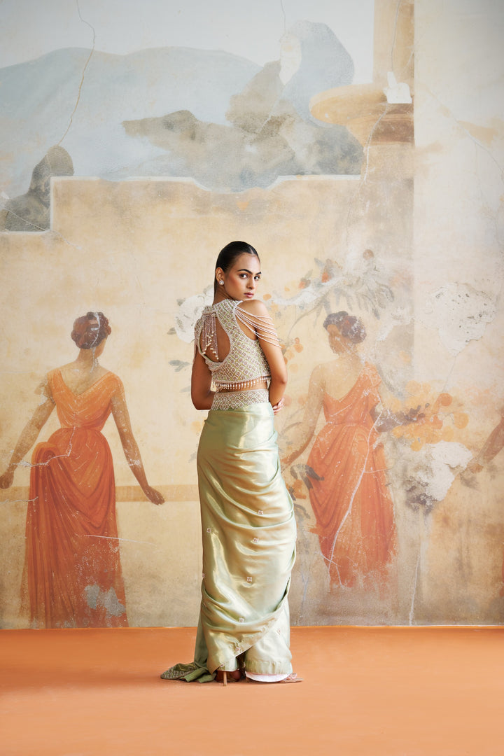 Mint Green Pearl Saree Set