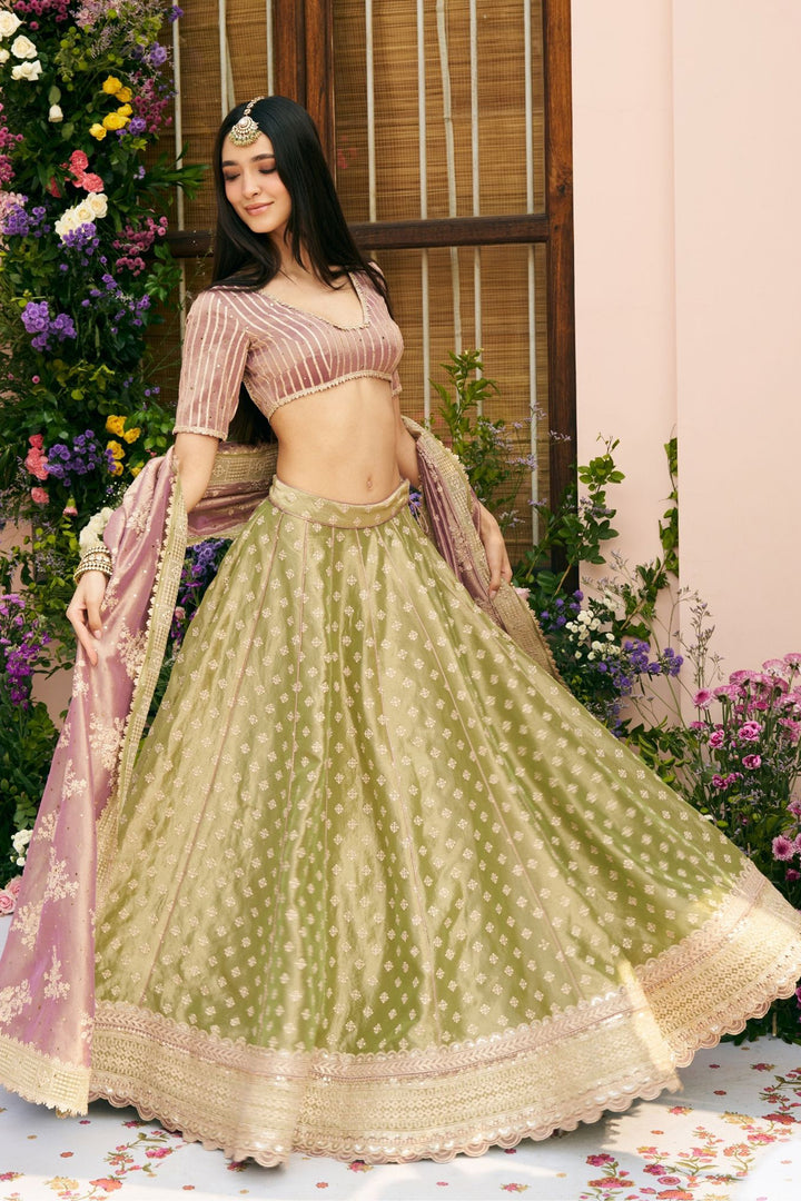 Bansuri Tissue Light Green Lehenga