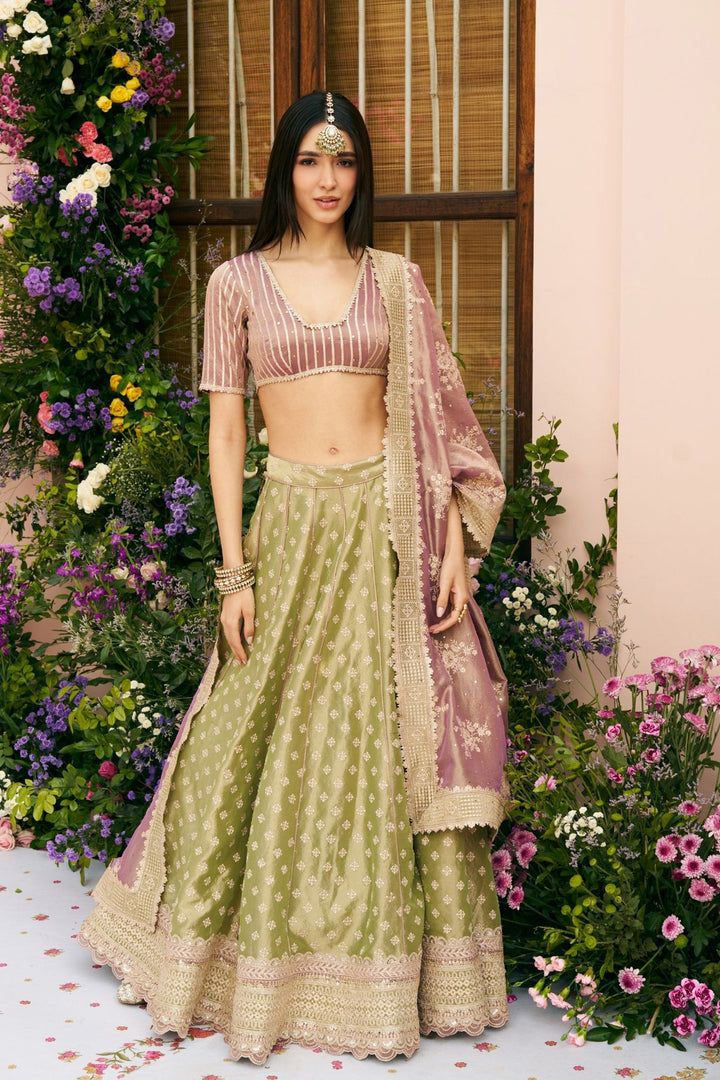 Bansuri Tissue Light Green Lehenga