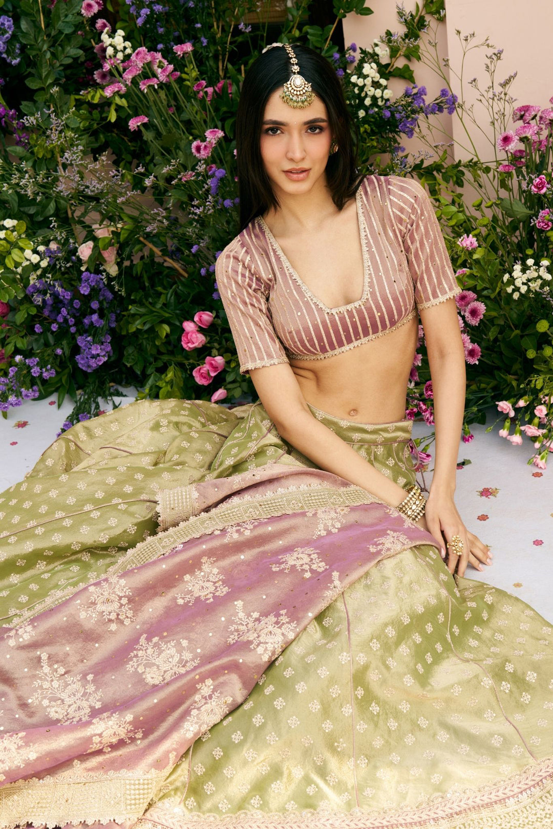 Bansuri Tissue Light Green Lehenga