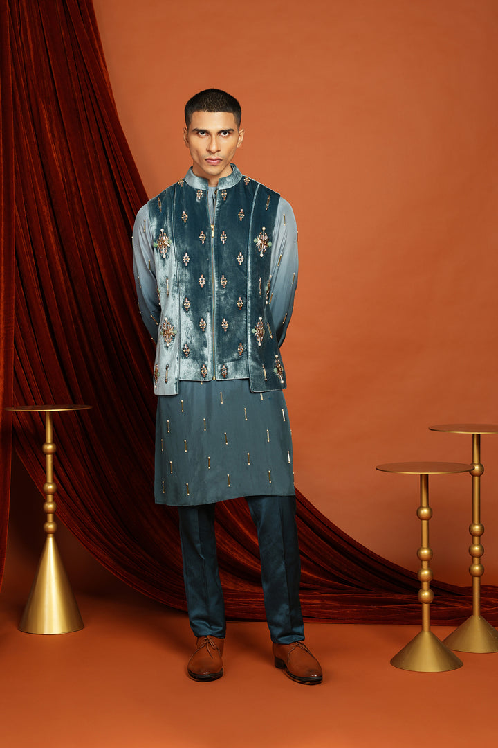 Noah - Blue Vest Jacket Set