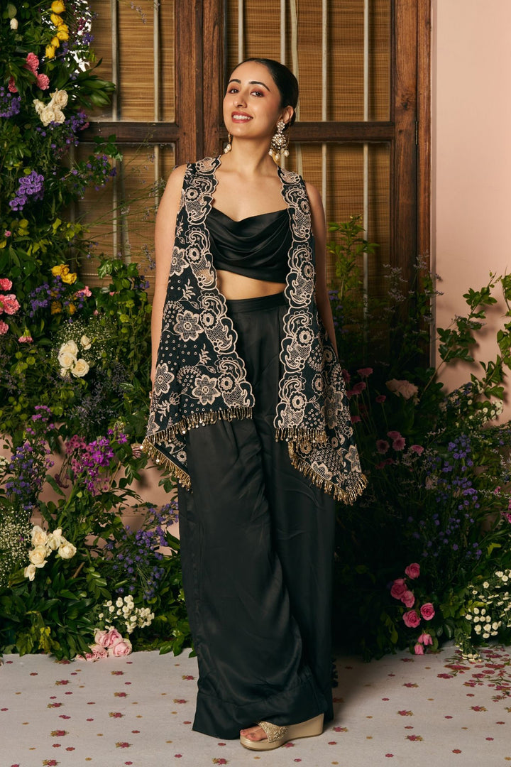 Charulata Glass Organza Black Jacket Set