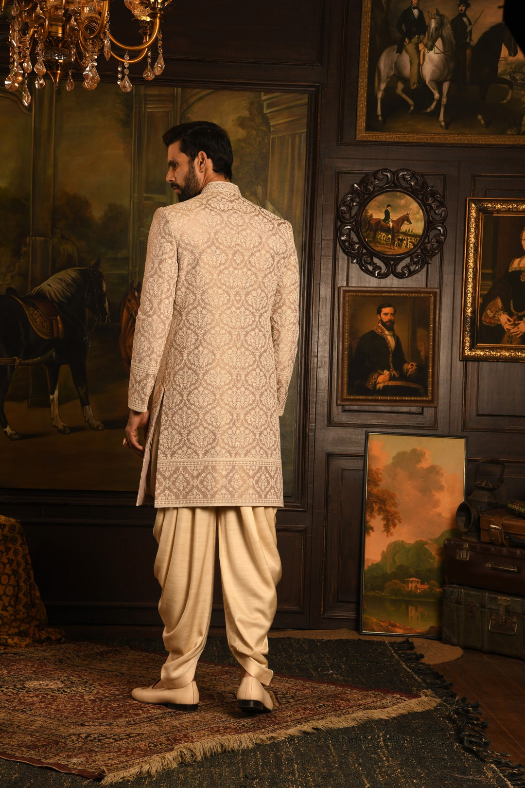 Mughal Tapestry: The Rose Gold Heirloom Sherwani Of Timeless Elegance