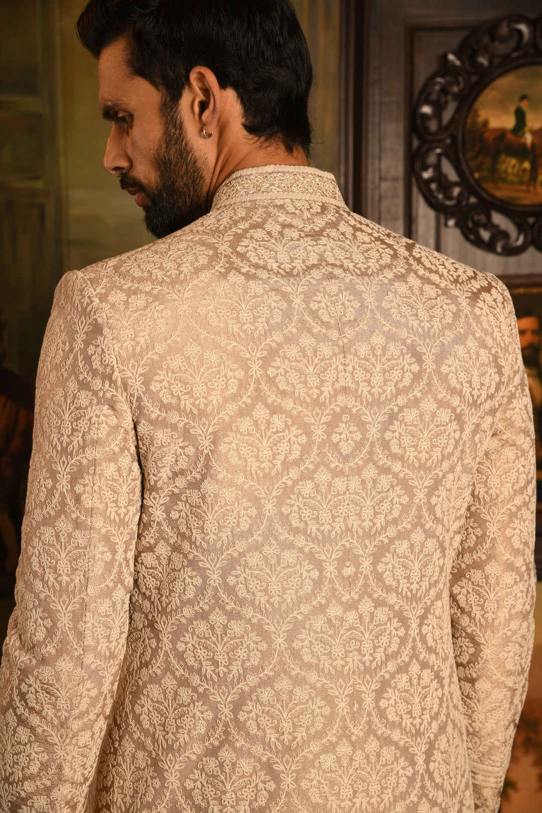 Mughal Tapestry: The Rose Gold Heirloom Sherwani Of Timeless Elegance