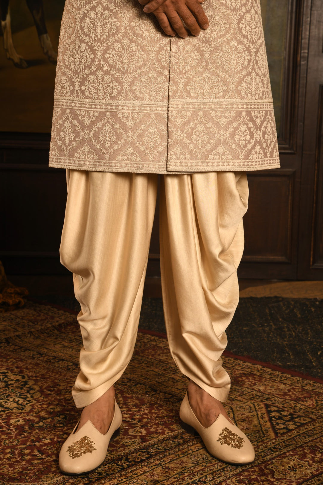 Mughal Tapestry: The Rose Gold Heirloom Sherwani Of Timeless Elegance