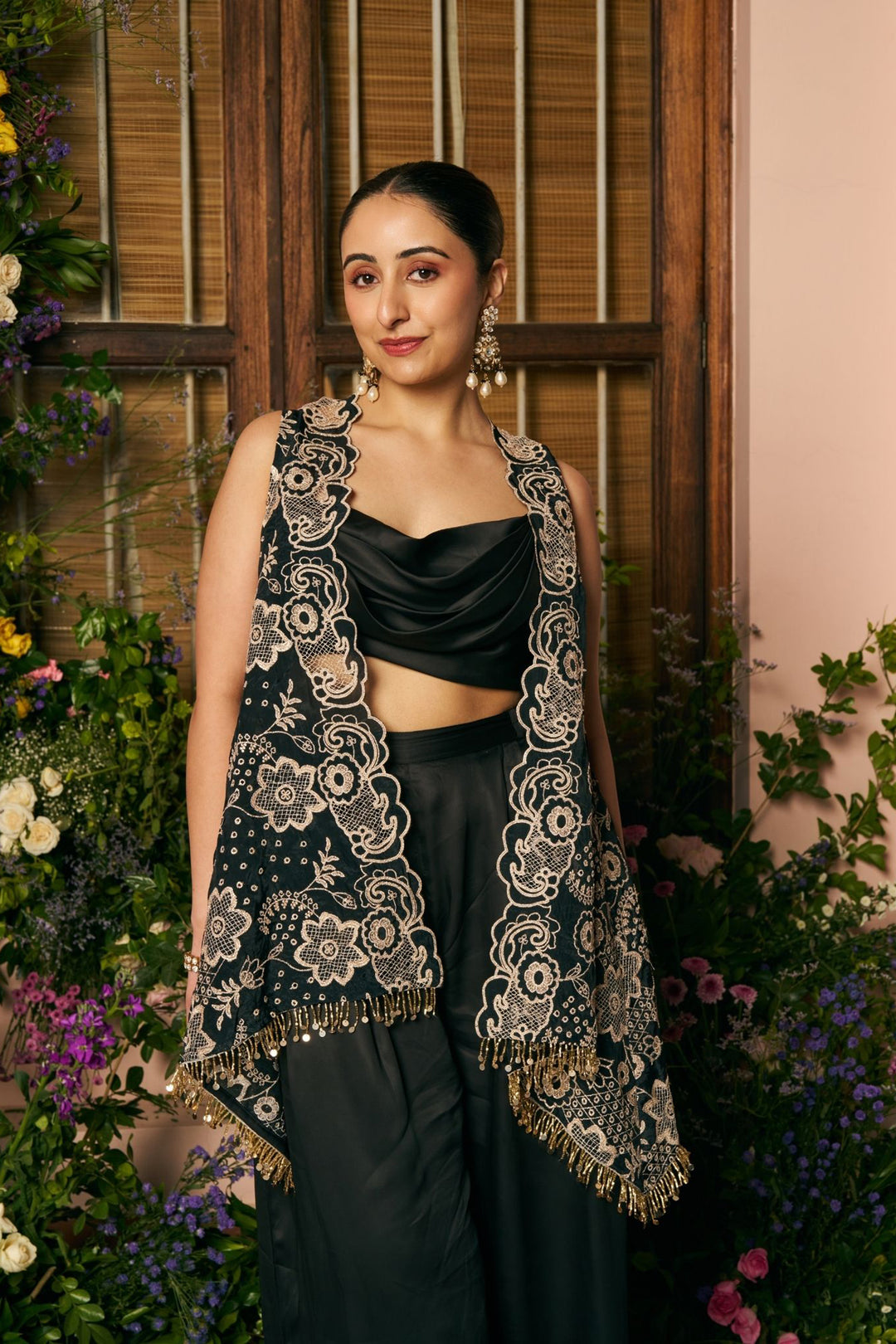 Charulata Glass Organza Black Jacket Set