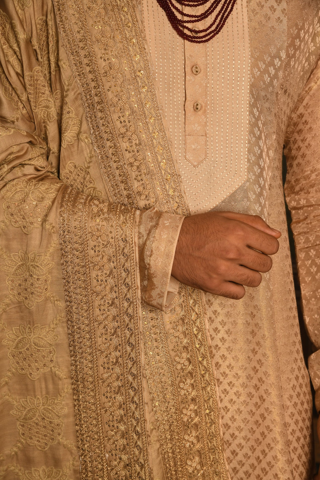 Gilded Stride Sherwani: A Modern Masterpiece In Light Gold