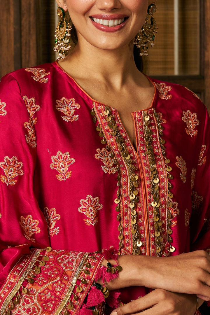 Chitra Cupro Satin Rani Pink Kaftan Set