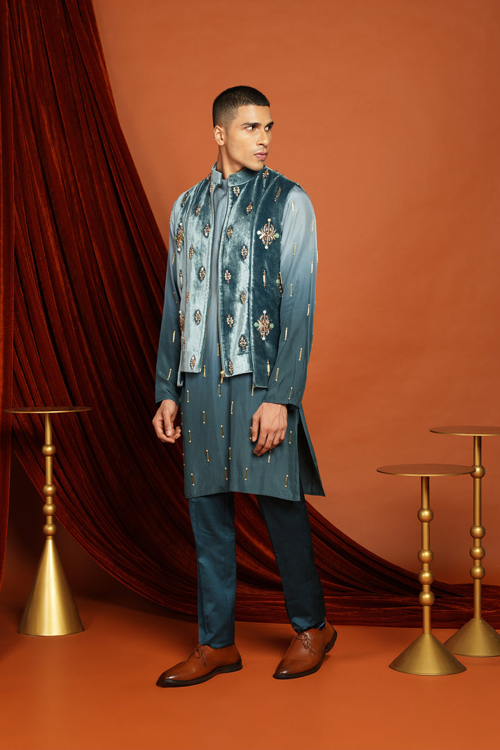 Noah - Blue Vest Jacket Set