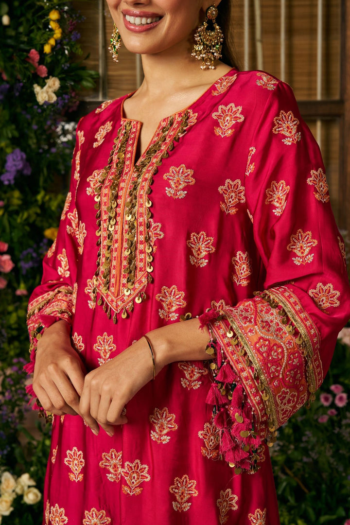 Chitra Cupro Satin Rani Pink Kaftan Set