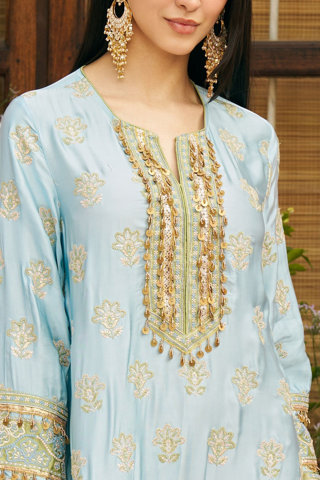 Chitra Cupro Satin Blue Kaftan Set