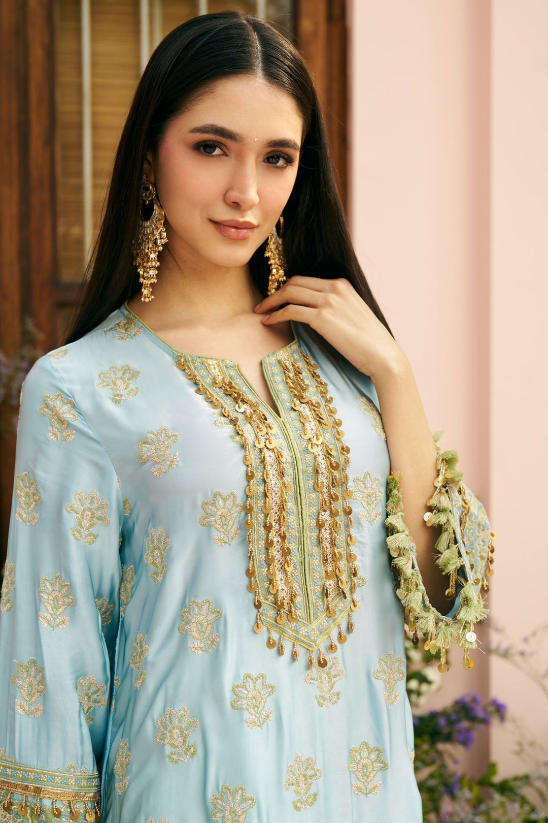 Chitra Cupro Satin Blue Kaftan Set