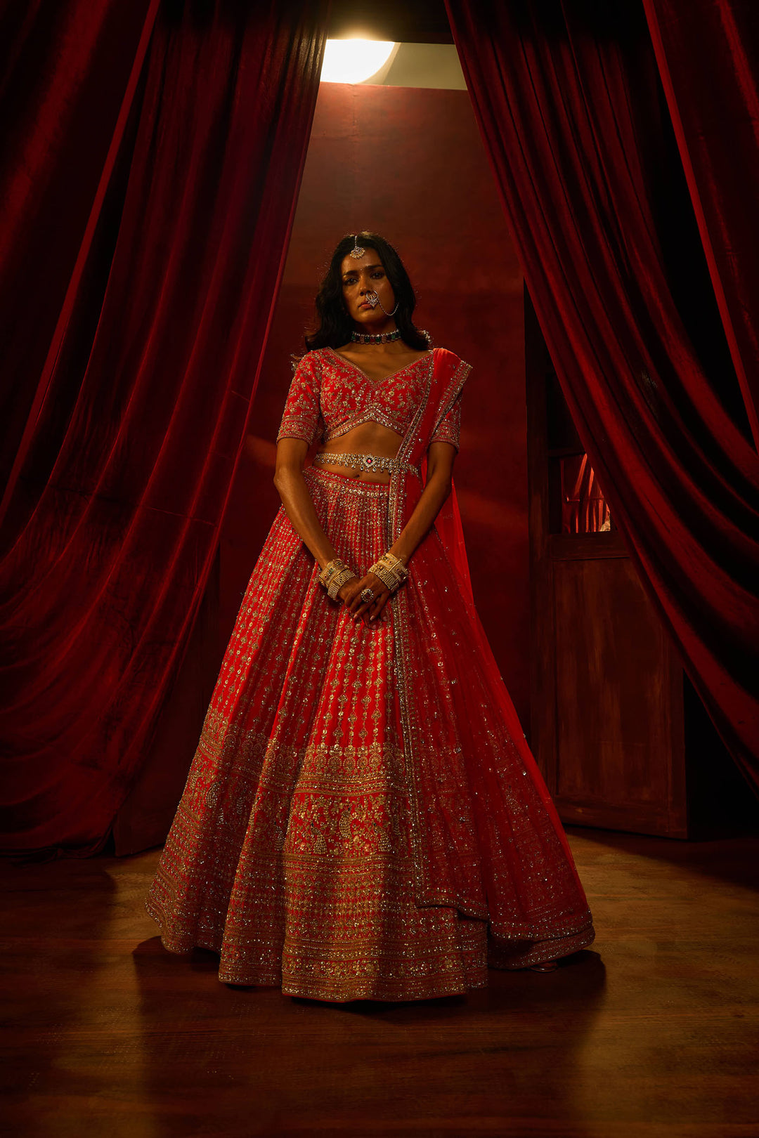 Rani Pink Raw Silk Hand & Machine Embroidered Lehenga Set