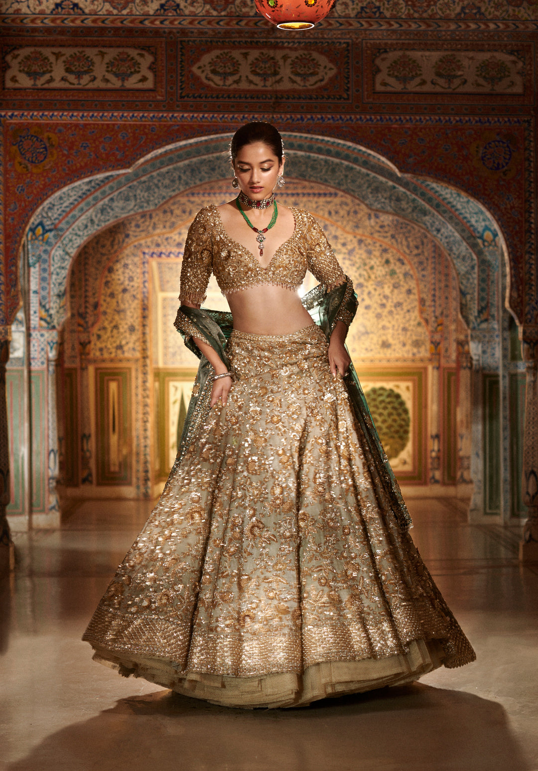Champagne Zardozi Lehenga Set