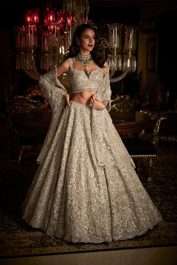 Silver Floral Lehenga Set