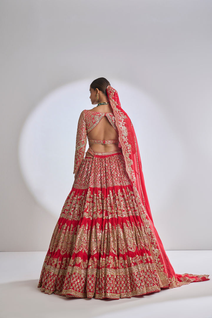 Red Multi-Tiered Lehenga Set
