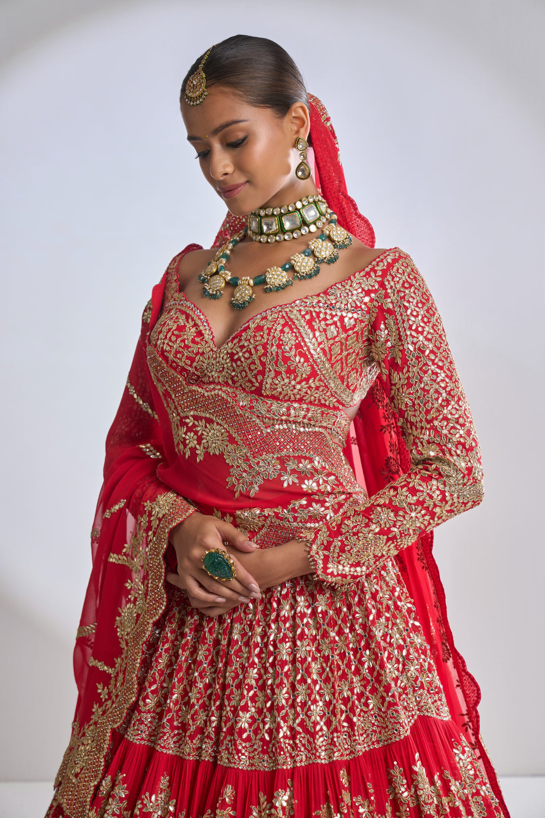 Red Multi-Tiered Lehenga Set