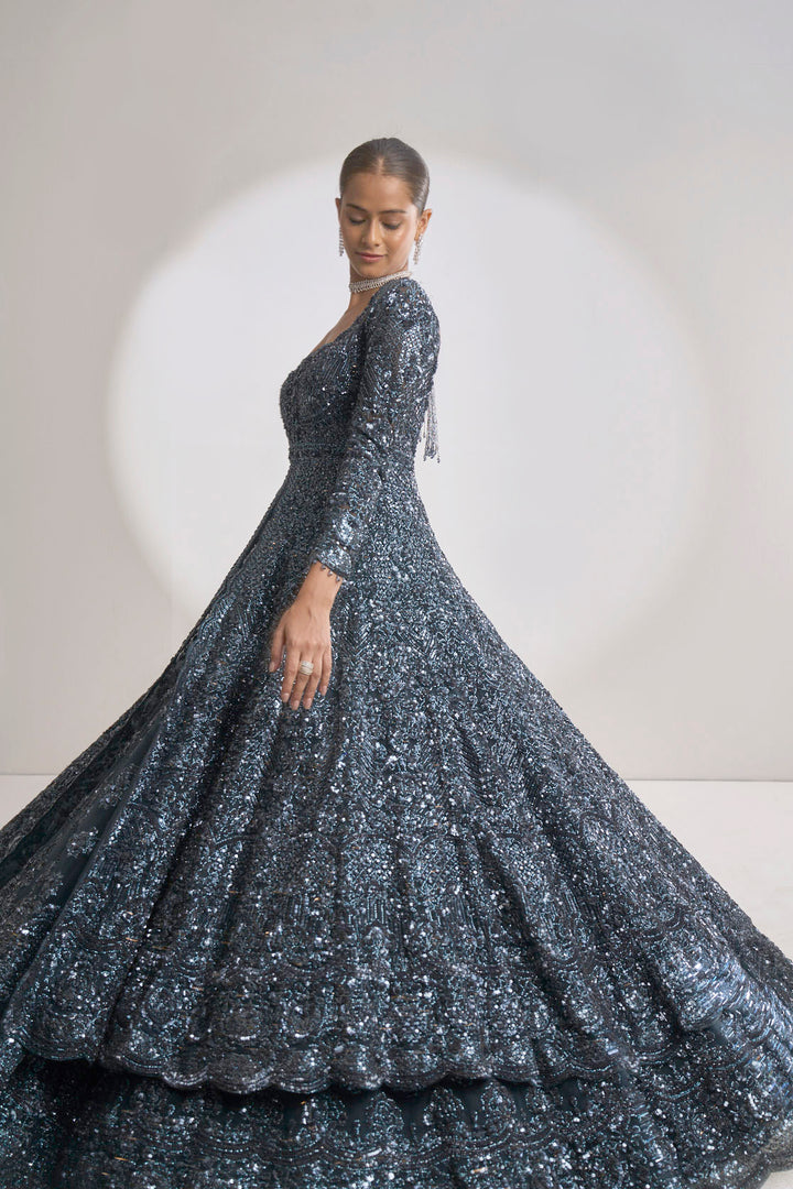 Charcoal Grey Jacket Lehenga Set