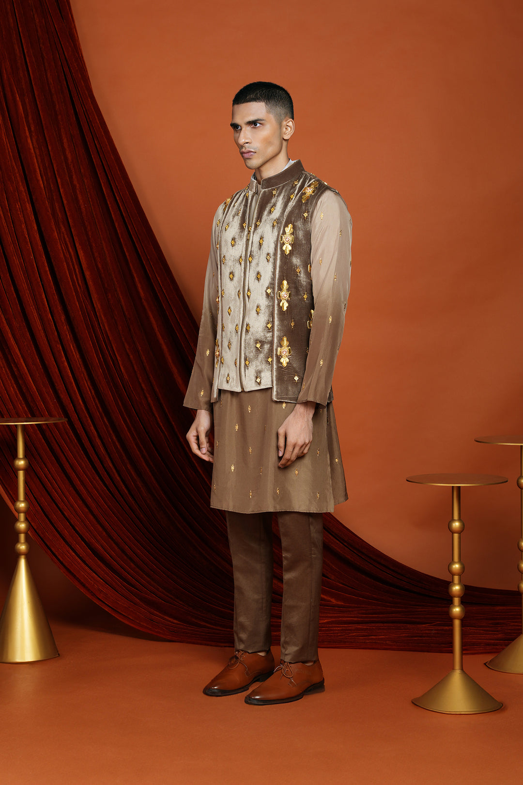 Asher - Brown Vest Jacket Set