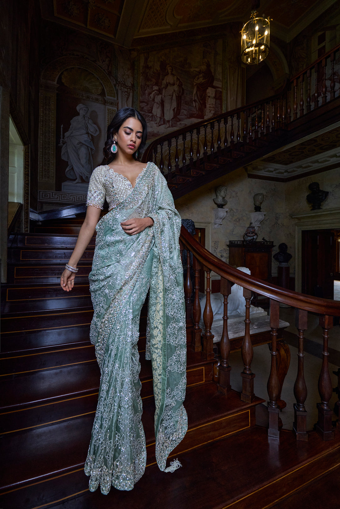 Ivory Sage Zardosi Saree