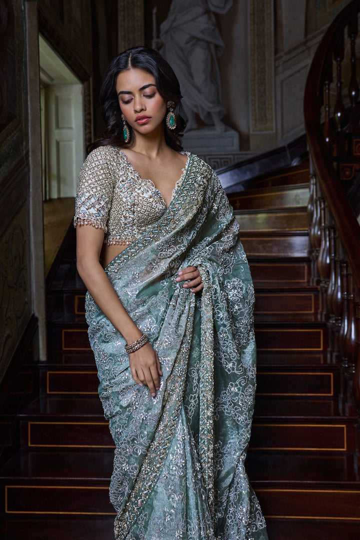 Ivory Sage Zardosi Saree
