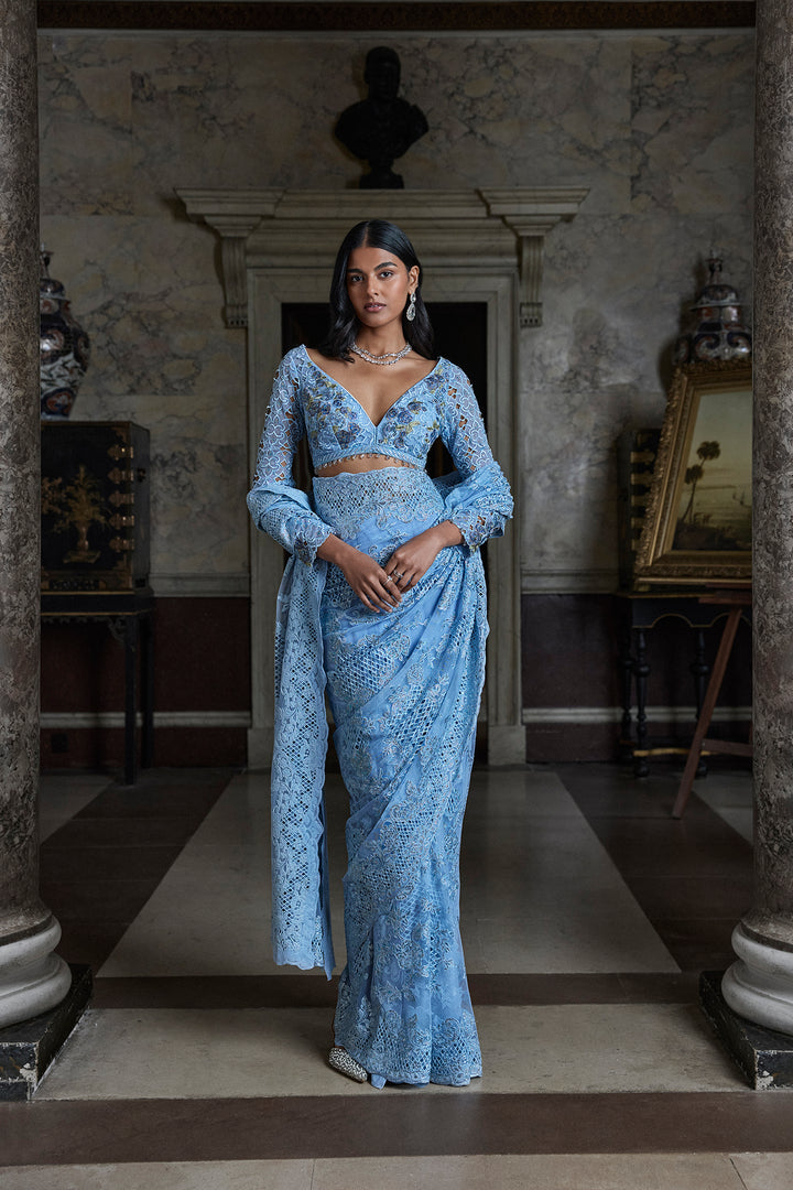 Powder Blue Thread Work Saree