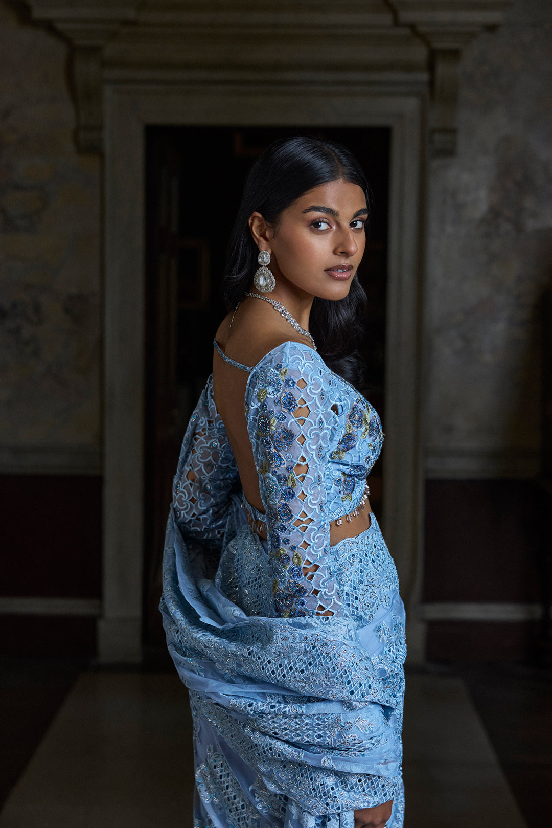 Powder Blue Thread Work Saree