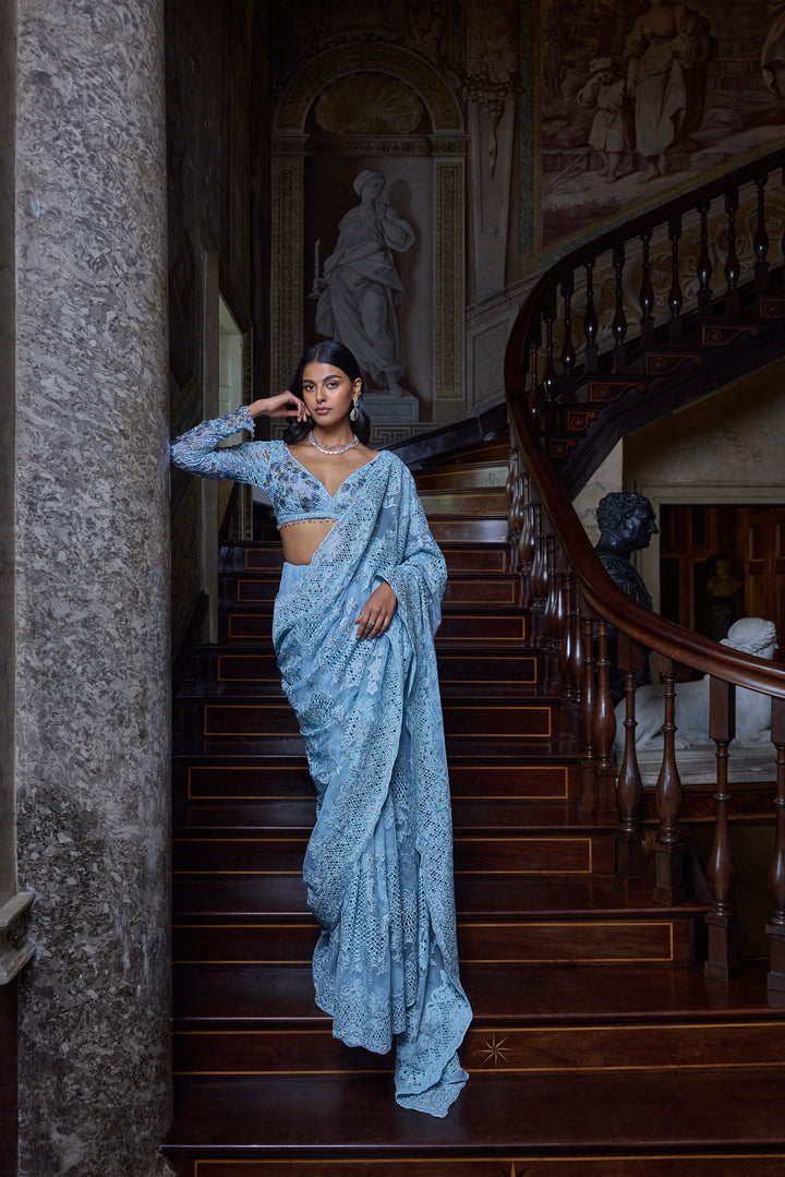 Powder Blue Thread Work Saree