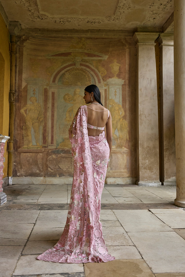 Dusty Pink Thread Work Saree