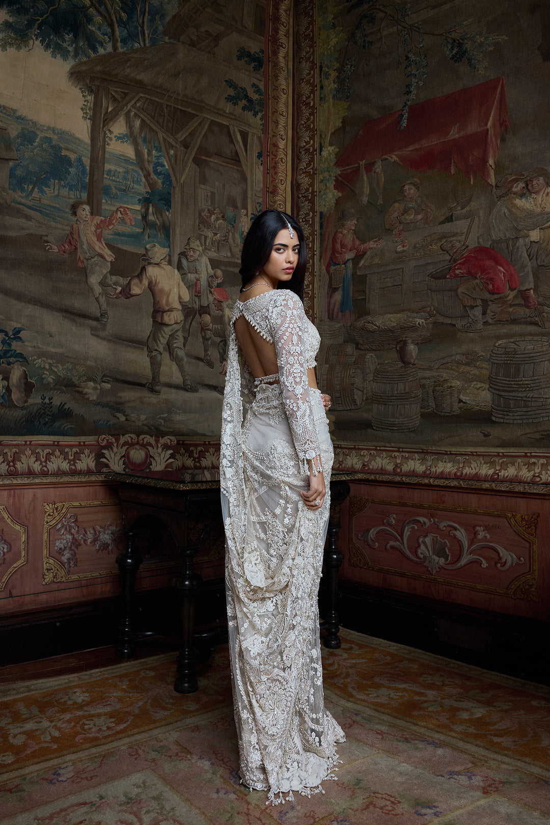 Ivory Pearl Sequin Saree