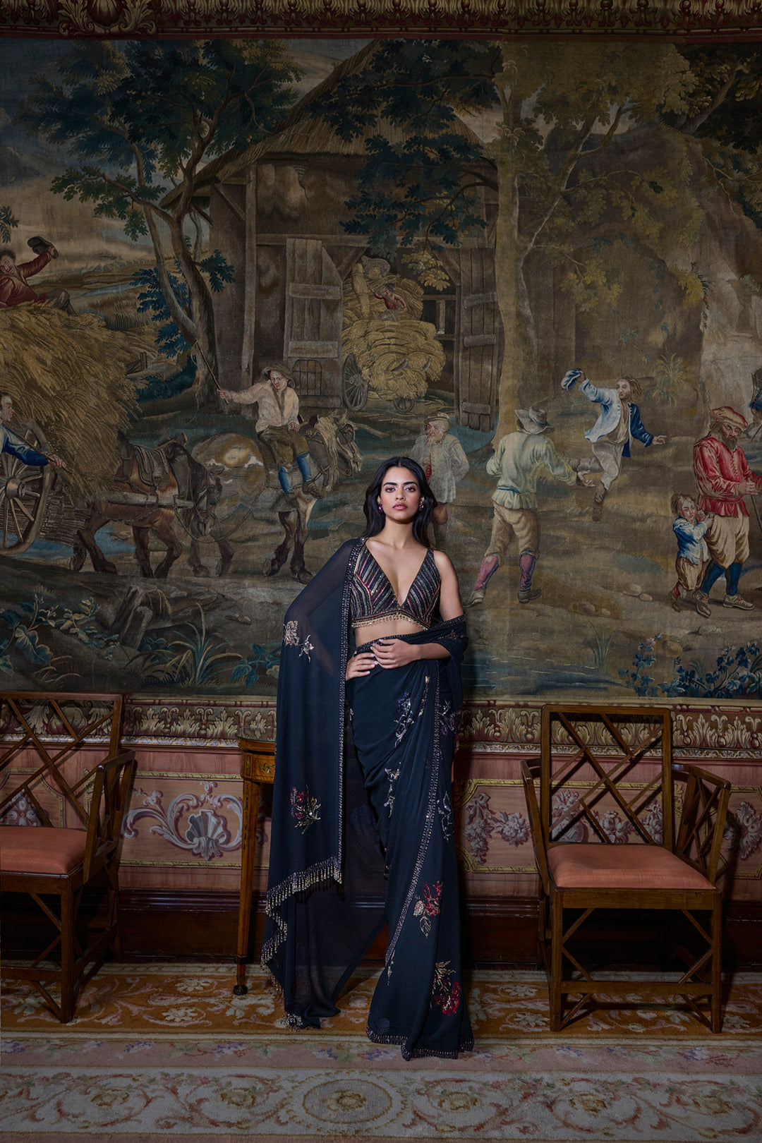 Black Crystal Georgette Saree