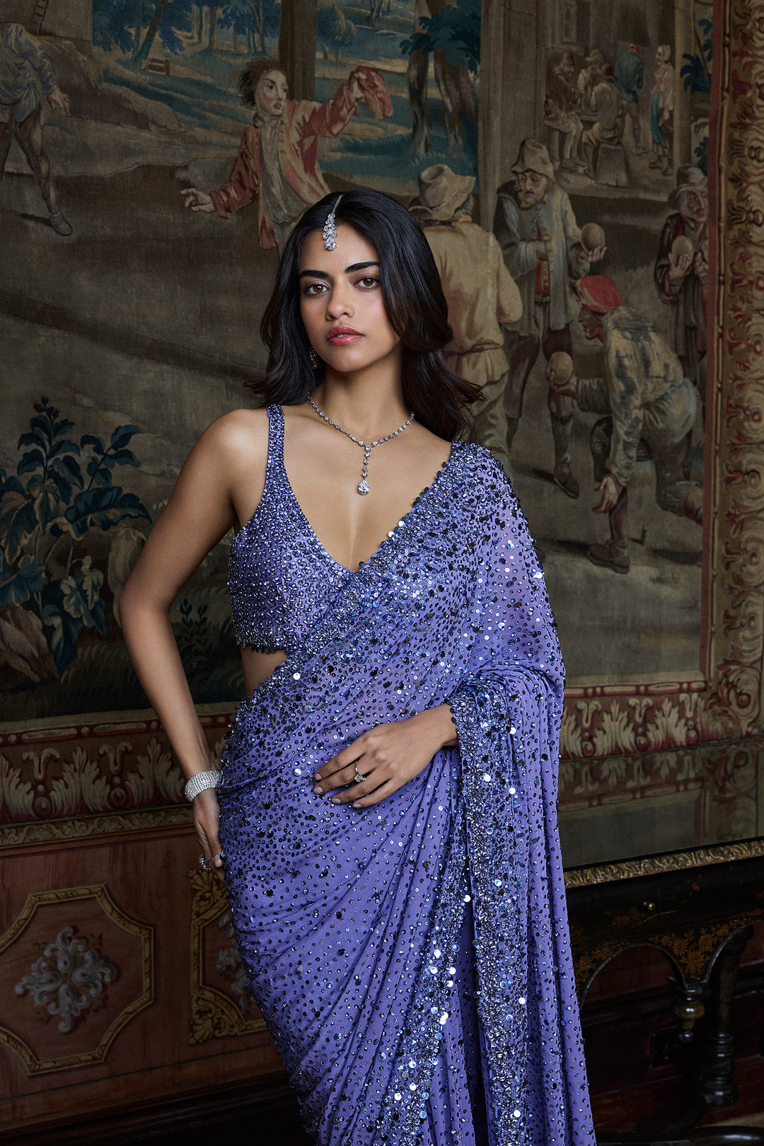 Mauve Sequin Saree