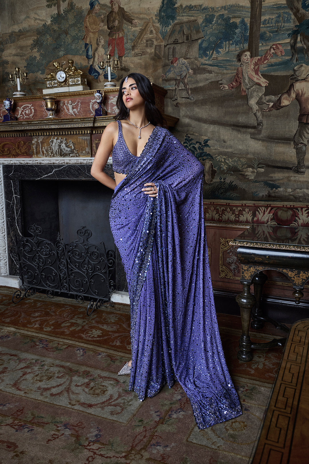 Mauve Sequin Saree