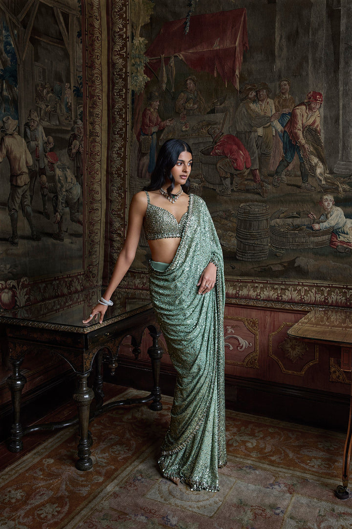 Moss Green Sequin Saree