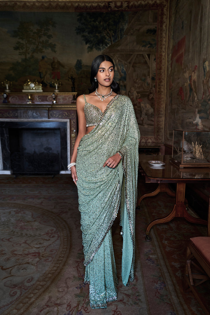 Moss Green Sequin Saree