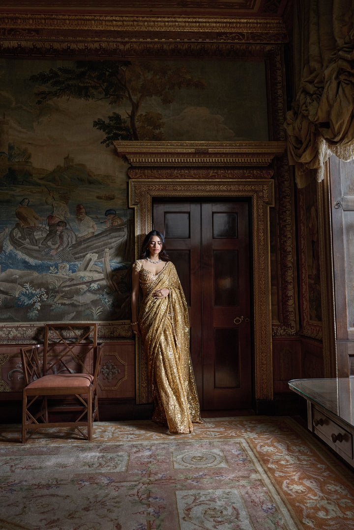 Antique Gold Crsytal Saree