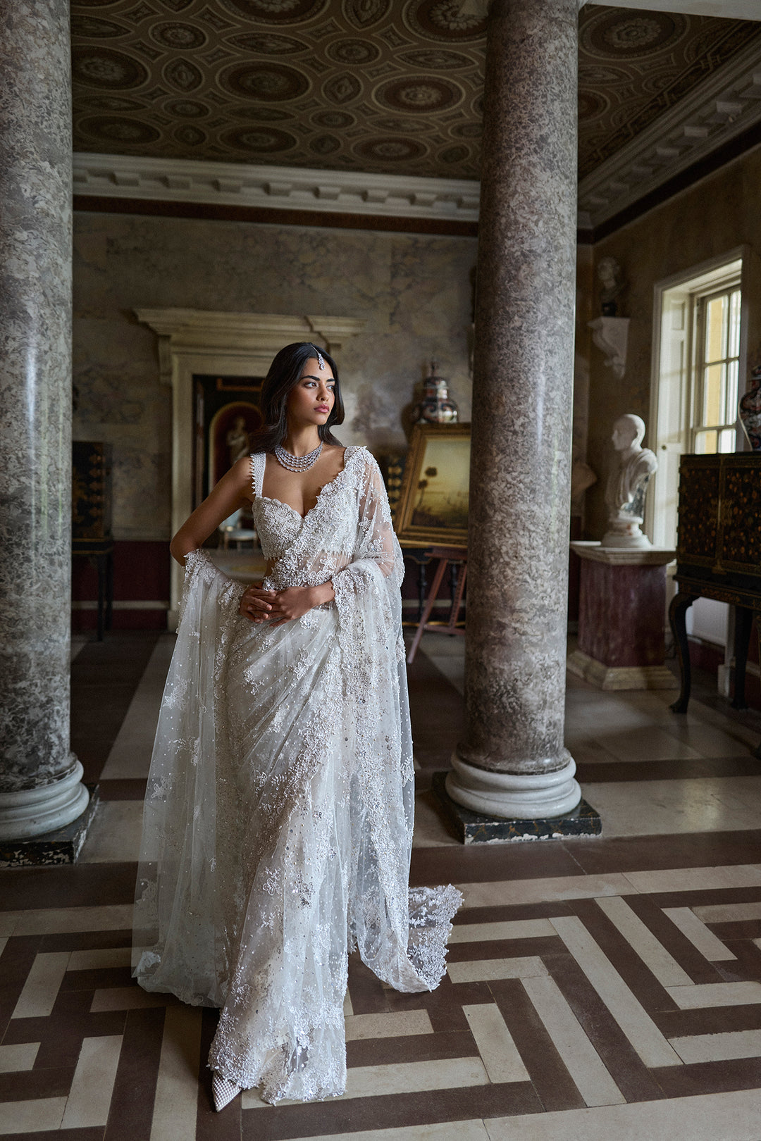 Ivory Three-Dimensional Saree