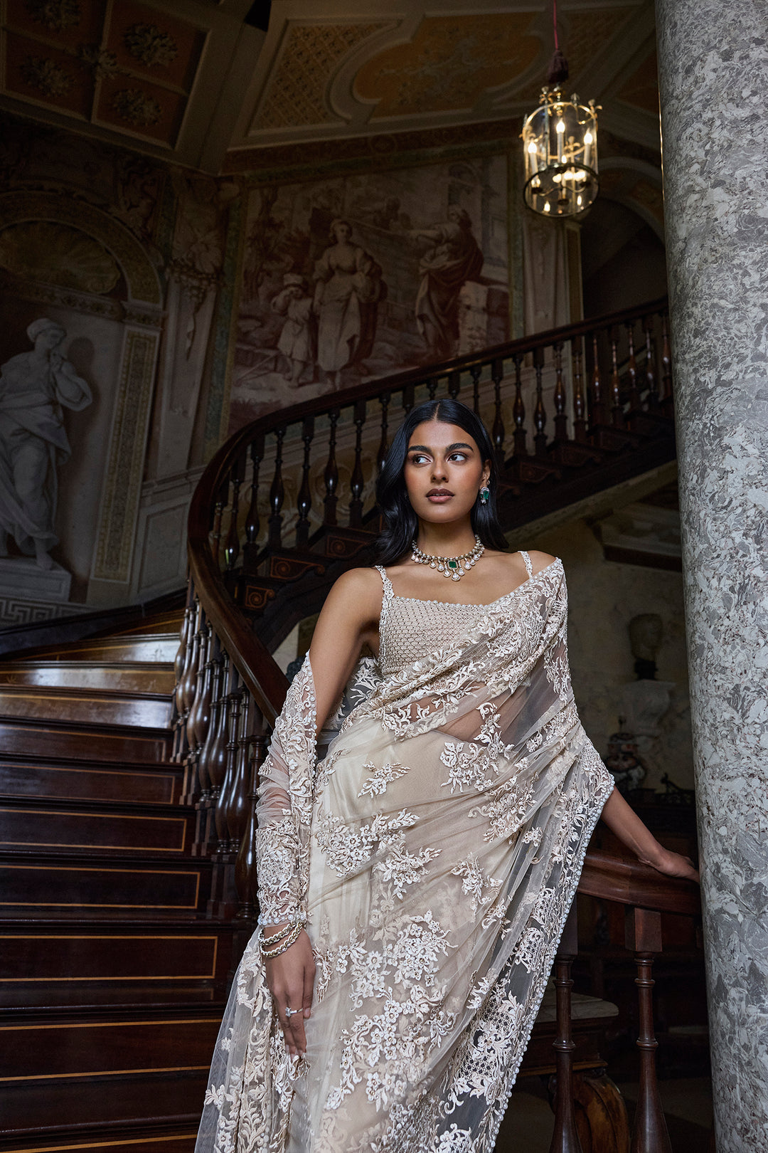 Nude Thread Work Saree
