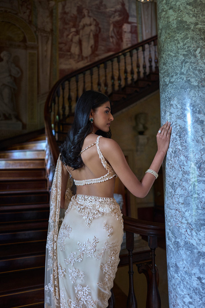 Nude Thread Work Saree