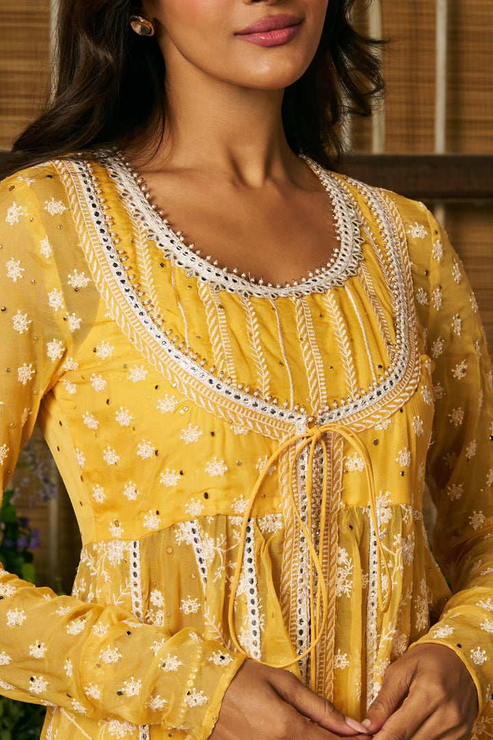 Organza Anarkali Afsana Mustard Kurta Set