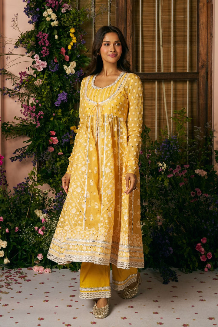 Organza Anarkali Afsana Mustard Kurta Set