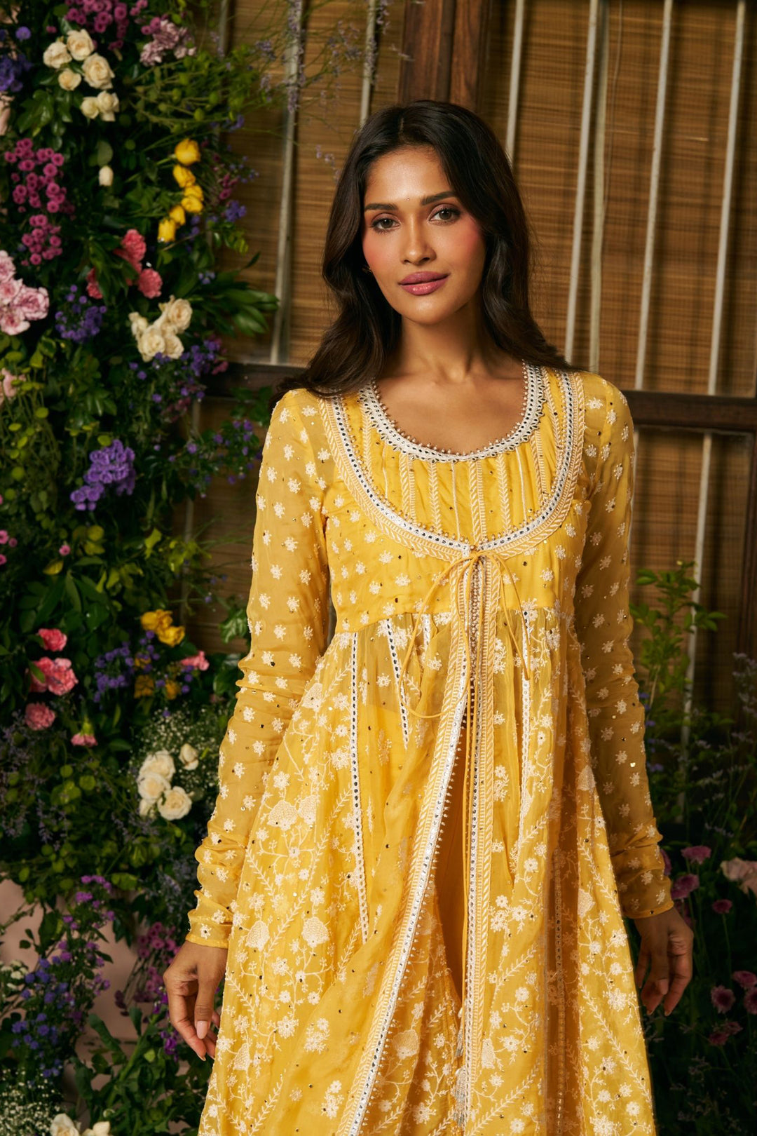Organza Anarkali Afsana Mustard Kurta Set