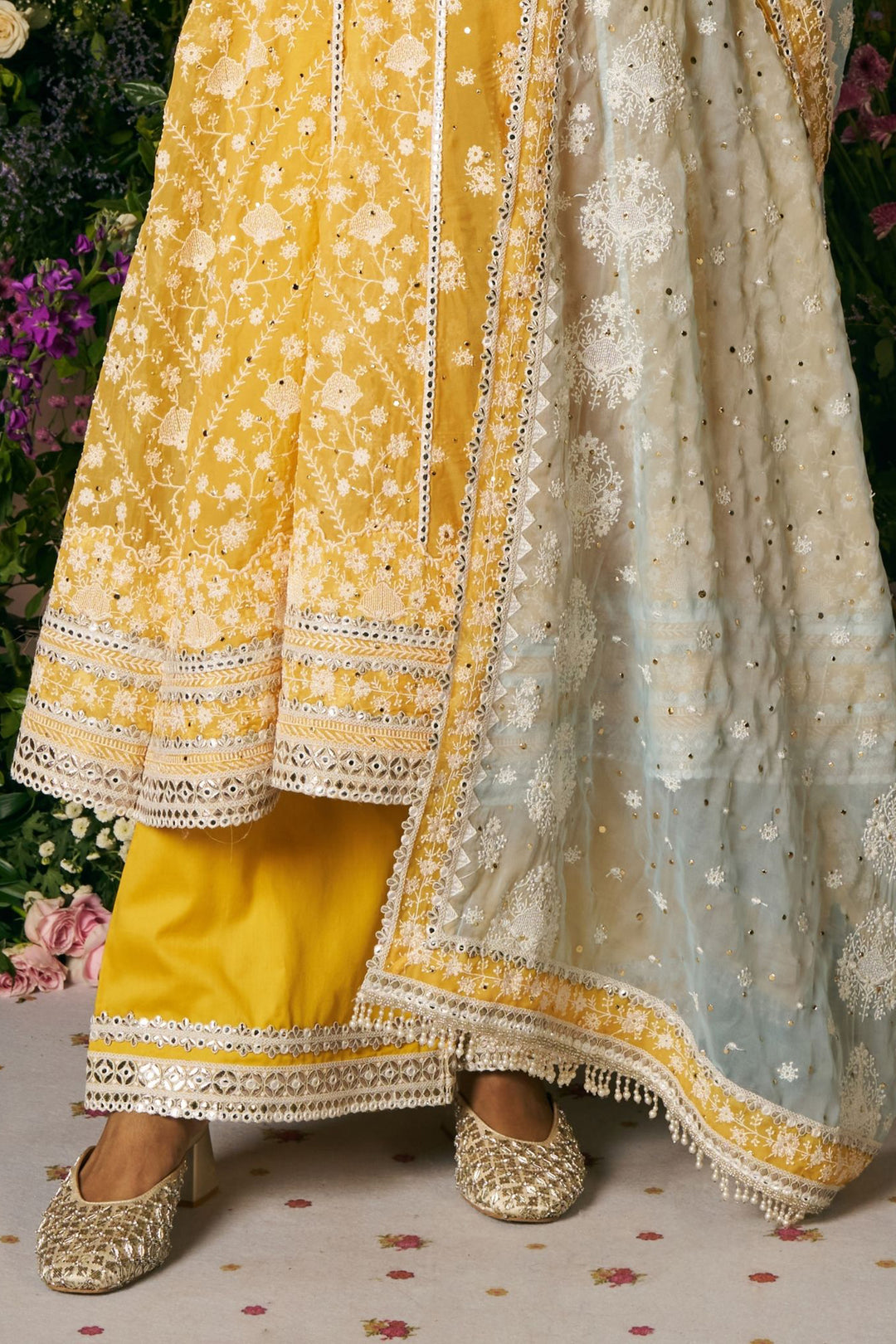 Organza Anarkali Afsana Mustard Kurta Set With Organza Afsana Dupatta