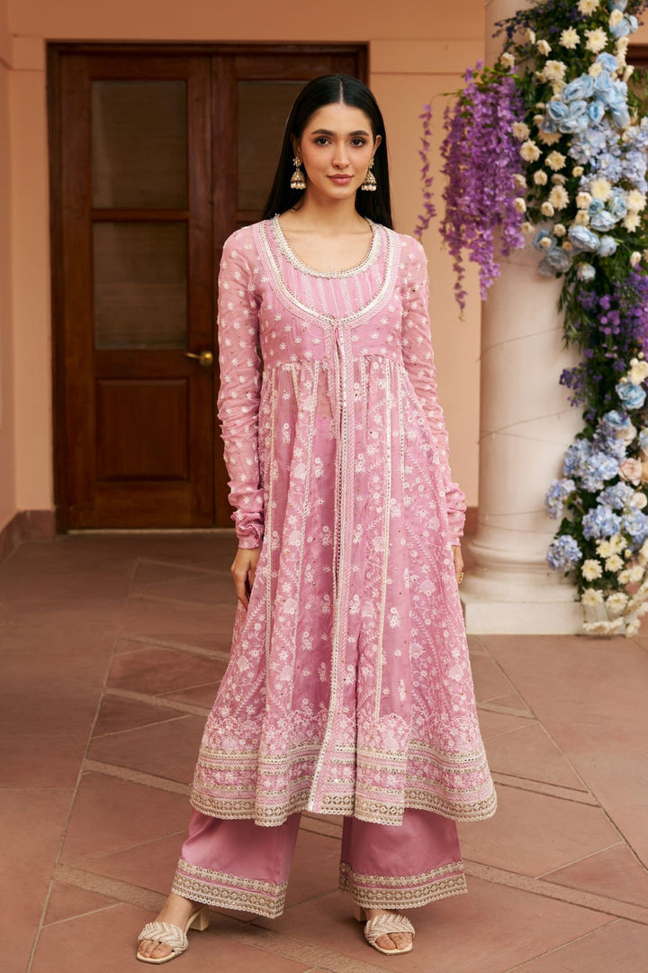 Organza Anarkali Afsana Lilac Kurta Set With Organza Afsana Dupatta