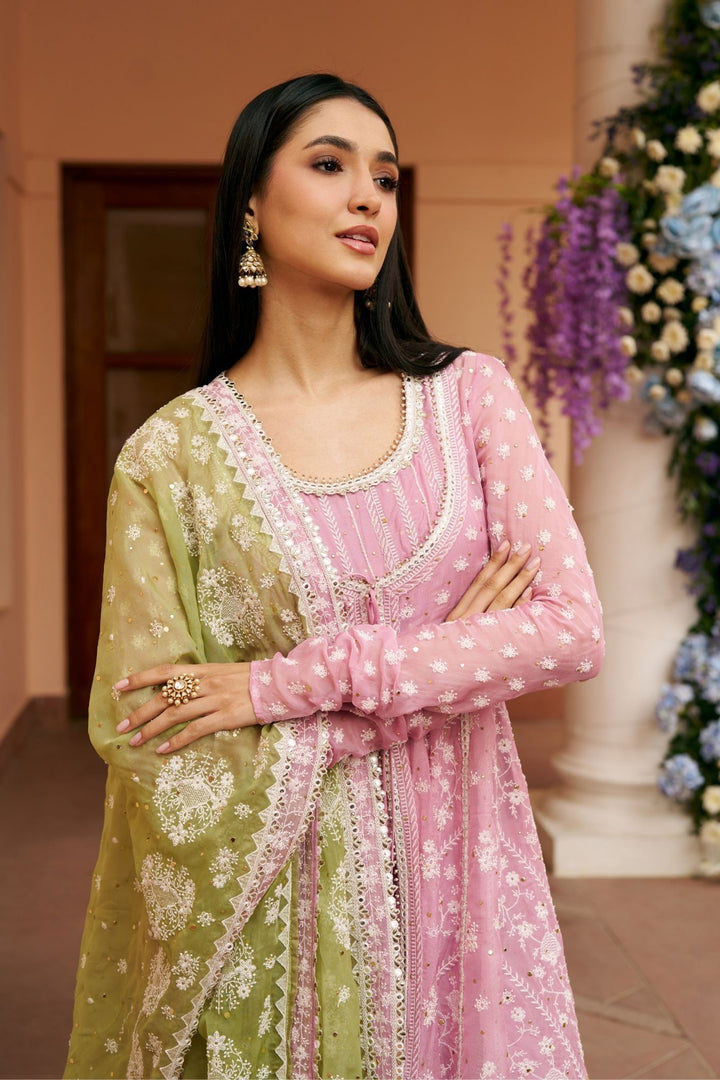 Organza Anarkali Afsana Lilac Kurta Set With Organza Afsana Dupatta